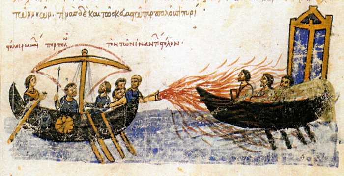Batalla con fuego líquido-skylitzes