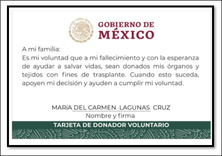 Tarjeta de donador voluntario en México Tarjeta de donador voluntario en México
