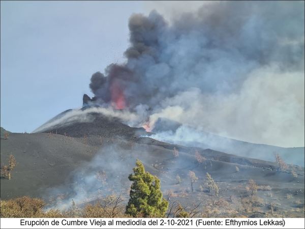 Erupción de Cumbre Vieja al mediodía del 2-10-2021 