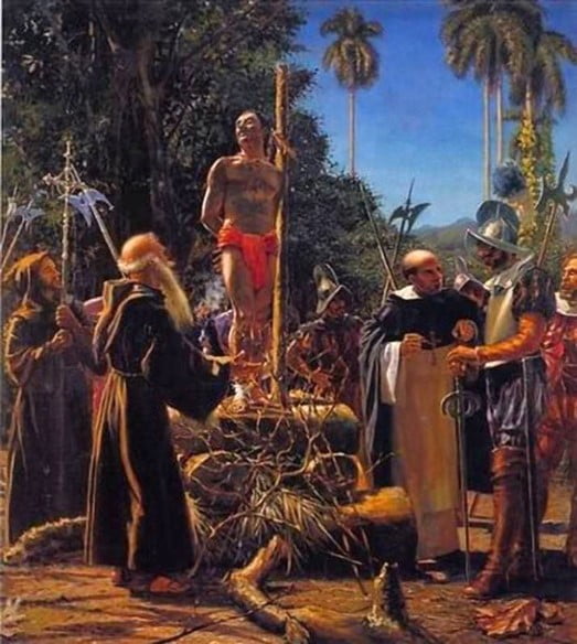 Hatuey, un poco antes de ser quemado vivo