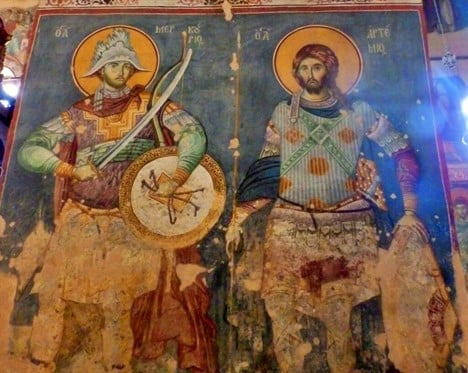 Mural de dos santos ortodoxos Mural de dos santos ortodoxos