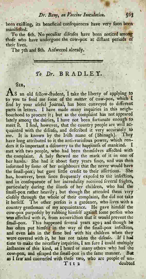 Notas de Edward Jenner publicadas en 1800. variola