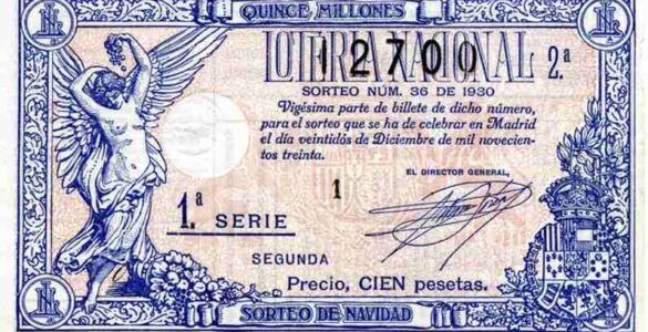 Lotería patriótica, loterías emancipadas y Nuevas Naciones 9 Décimo Lotería de Navidad 1930