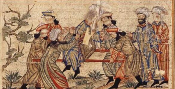 La secta de los asesinos de Alamut 1 Nizam al-Mulk es asesinado_pintura islámica siglo XIV